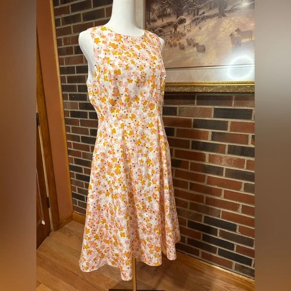 Liz Claiborne Sleeveless A-Line Midi Dress in Orange and Pink - Picture 5 of 15